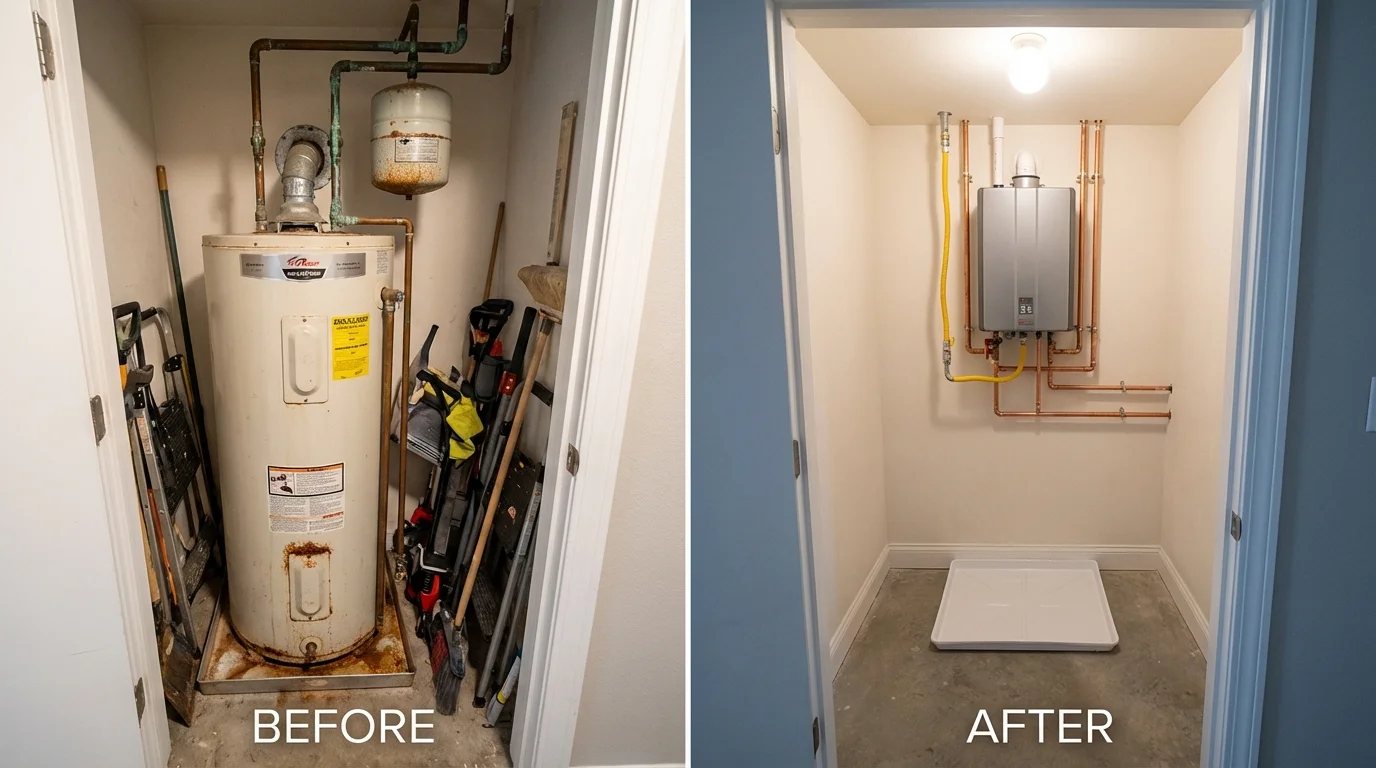 Tank water heater versus wall-mounted tankless unit comparison for Oakland, MD homeowners